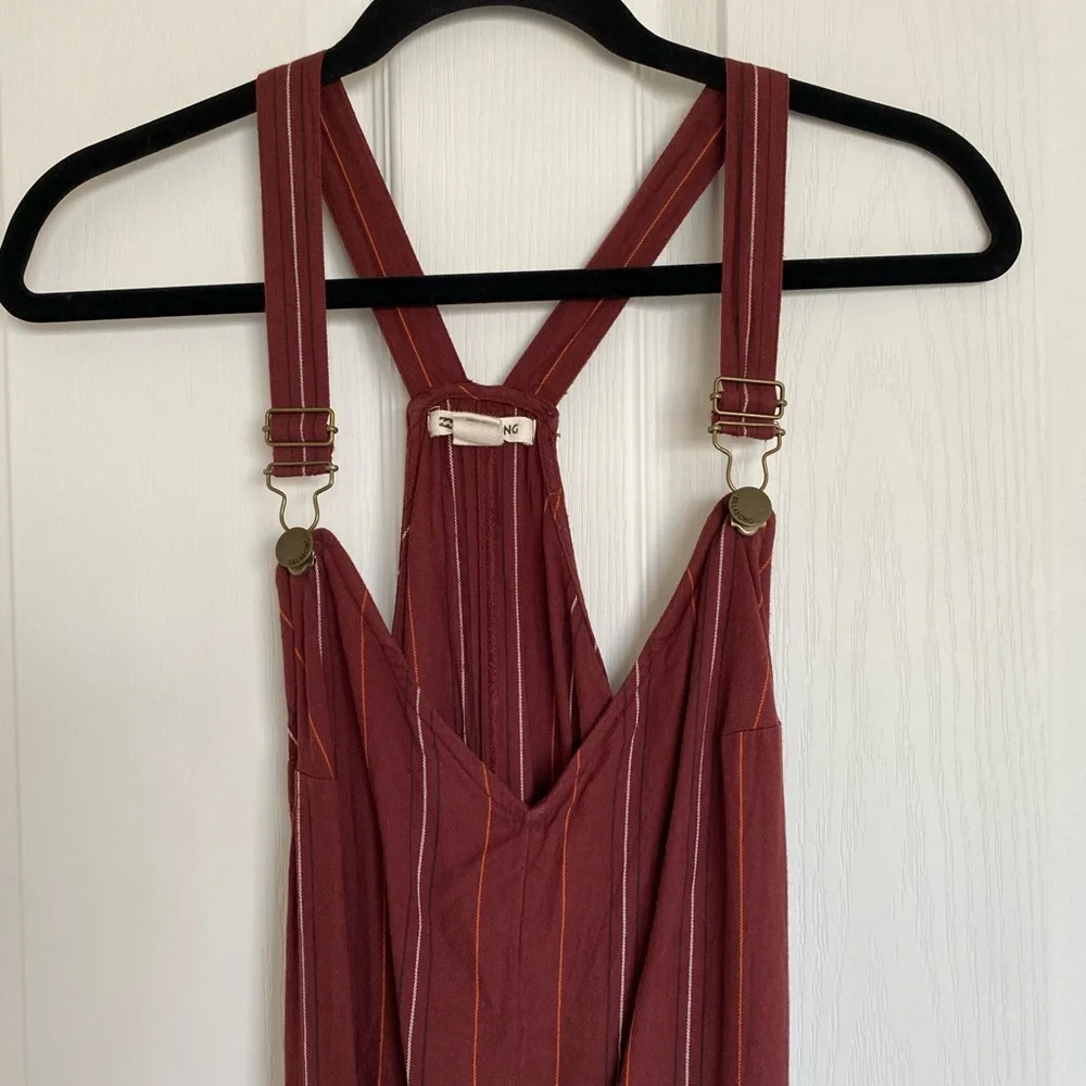 BILLABONG Bella Day Burgundy Multi Striped Culotte Jumpsuit Overalls Size Large